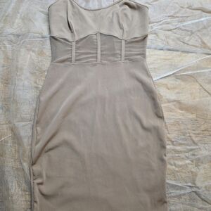 Love J Spaghetti Strap Nude Beige Dress Minimalist Bodycon Clubwear